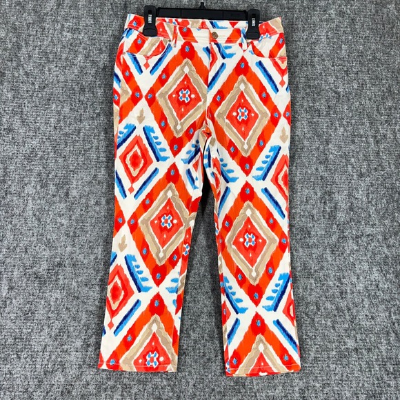 CHICOS Crop Pants Small Colorful Diamond Print Business Casual Eccentric Artsy - Picture 1 of 9